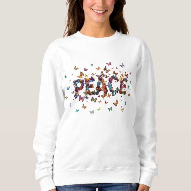 Sweatshirt PEACE Joy Butterfly Print | Colorful Inspirational (Devant)