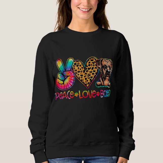 Sweatshirt Peace Love Boxer Tie Dye Amoureux des chiens (Devant)