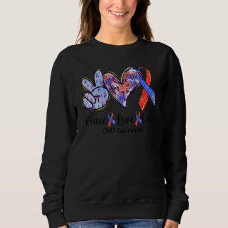 Sweatshirt Peace Love Cure Blue & Red Ribbon Chd Awareness