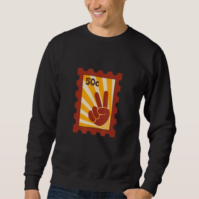 Sweatshirt Peace Sign Hand V Hippies Retro Stamp 60' 70' (Devant)