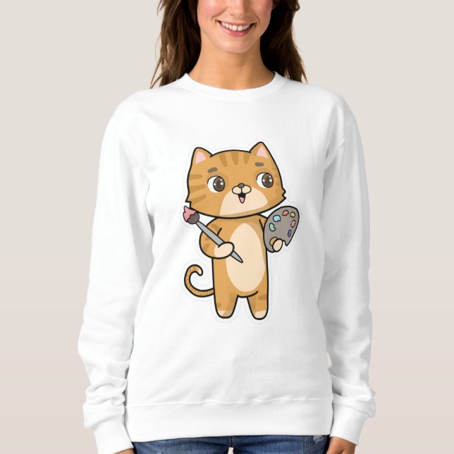 Sweatshirt Peinture de chat avec couleur et pinceau (Devant)