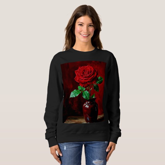 Sweatshirt Peinture de fleur de rose rouge (Devant entier)