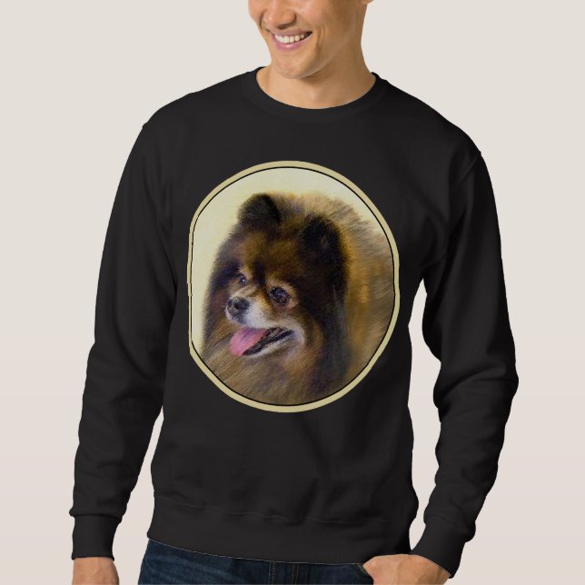 Sweatshirt Peinture Poméranienne Noir et Tan Art Chien origin (Devant)