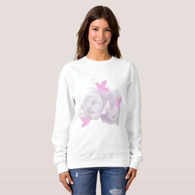Sweatshirt Peonies douces et papillons transpirent la chemise (Devant entier)