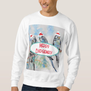 Sweatshirt Père Noël Budgie Noël aquarelle peinture oiseau