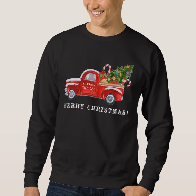 Sweatshirt Père Noël dans la fenêtre Vintage Red Christmas Tr (Devant)