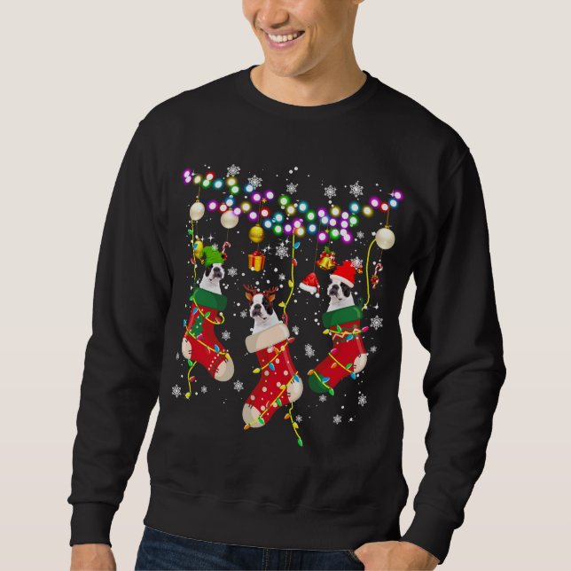 Sweatshirt Père Noël ELF Reindeer Boston Terrier En Noël Soc (Devant)