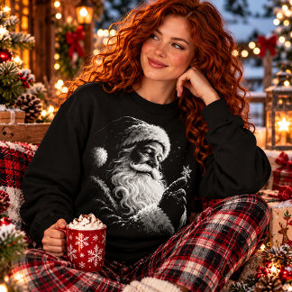 Sweatshirt Père Noël Flocon Noir Blanc Portrait de Noël