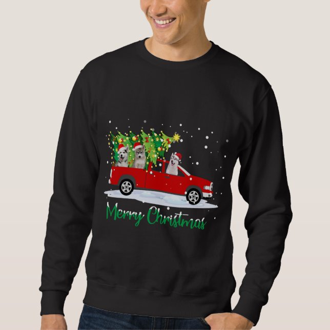 Sweatshirt Père Noël Husky équitation Camion Rouge Joyeux Noë (Devant)