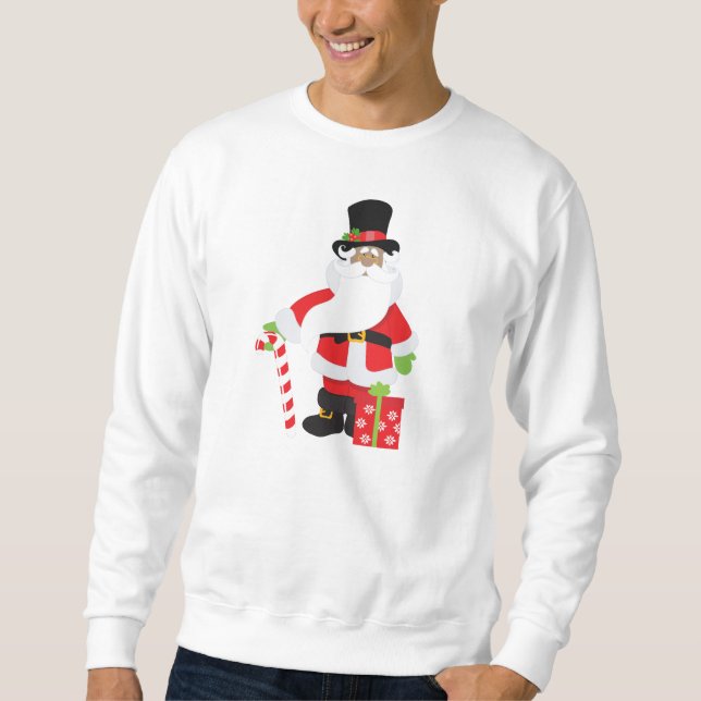 Sweatshirt Père Noël noir avec cadeau de Noël (Devant)