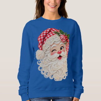 Sweatshirt Père Noël personnalisé en dentelle rétro de Noël,