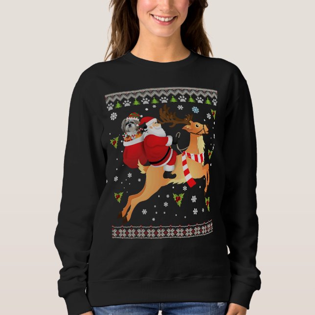 Sweatshirt Père Noël Reindeer Shih Tzu Chien présente (Devant)