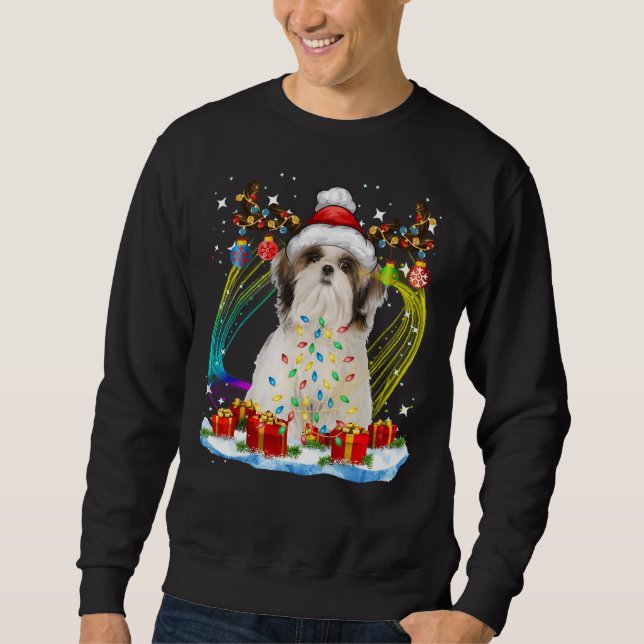 Sweatshirt Père Noël Shih Tzu Reindeer - Sueur de Noël légère (Devant)