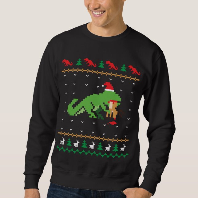 Sweatshirt Père Noël T-Rex Manger Dinosaure Rindeer Dinosaur  (Devant)