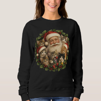 Sweatshirt Père Noël Vintage Chatons Chats Couronne de Noël