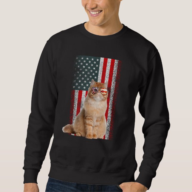 Sweatshirt Persian Cat  US Flag Sunglasses Independence Day (Devant)