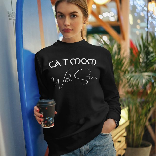 Sweatshirt Personalized Cat Mom Pet Lover White Script Black (Créateur téléchargé)
