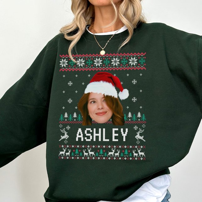 Sweatshirt Personalized Funny Face Photo with Santa Hat Ugly (Créateur téléchargé)