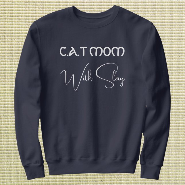 Sweatshirt Personalized Pet Lover Script Cat Mom Navy Blue (Créateur téléchargé)