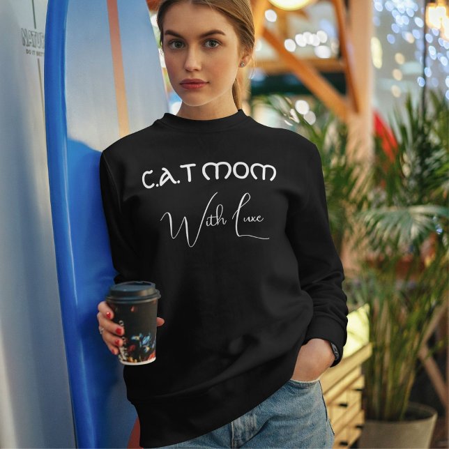 Sweatshirt Personalized Pet Lover White Script Black Cat Mom (Créateur téléchargé)
