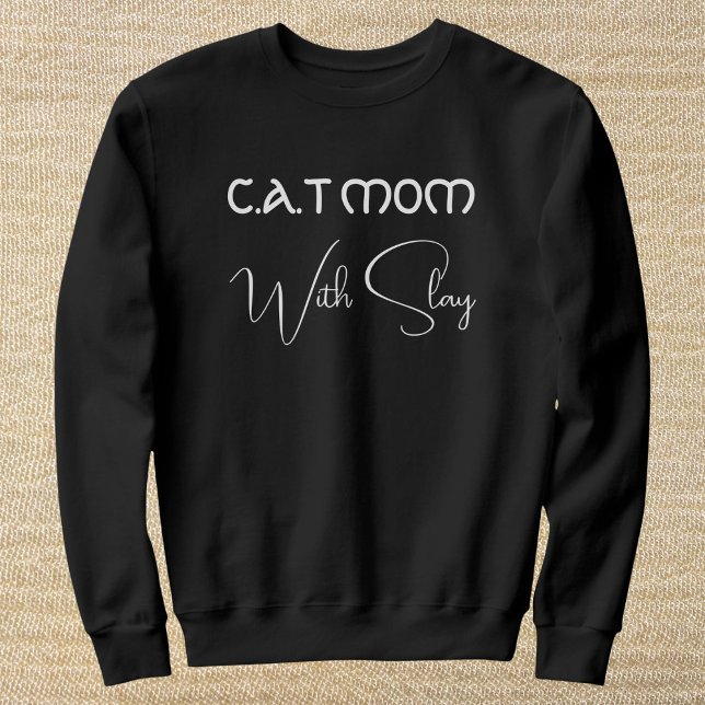Sweatshirt Personalized Pet Lover White Script Cat Mom Black (Créateur téléchargé)