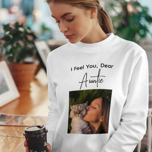 Sweatshirt Pet Lover Black Script Customized Cat Auntie Photo (Créateur téléchargé)