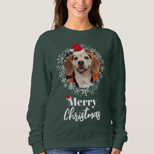 Sweatshirt Photo de animal de compagnie Red Santa Hat Dark Gr (Devant)
