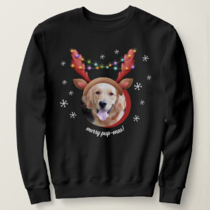 Sweatshirt Photo de chien avec Reindeer Antler Casquette Joye