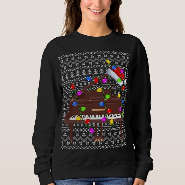 Sweatshirt Piano Lighting Xmas Sweater Ugly Piano Noël (Devant)