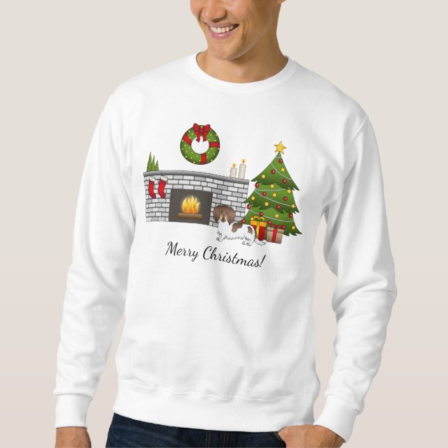 Sweatshirt Piebald Brown & Tan Longue Cheveux Dachshund Salle (Devant)