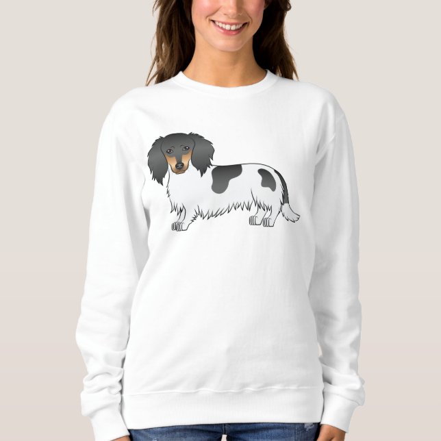 Sweatshirt Piebald Noir Et Tan Cheveux Long Chien Dachshund (Devant)