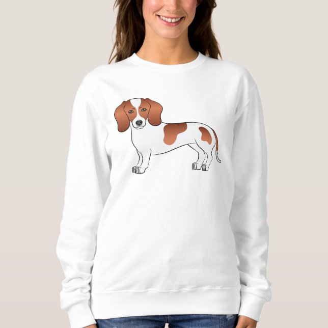 Sweatshirt Piebald Rouge Doux Cheveux Dachshund mignon Dessin (Devant)