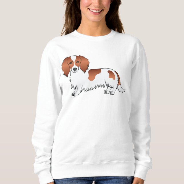 Sweatshirt Piebald rouge long cheveux Dachshund mignon chien  (Devant)