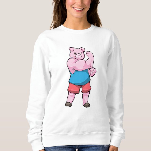 Sweatshirt Pig comme Bodybuilder avec grand bras Supérieur (Devant)