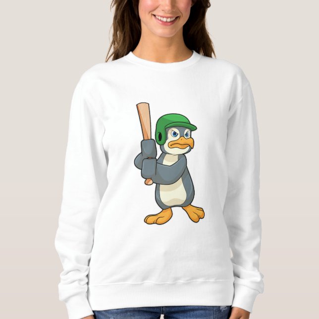 Sweatshirt Pingouin au baseball avec batte et casque de baseb (Devant)