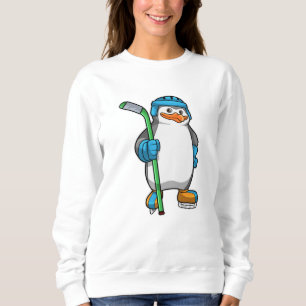 Sweatshirt Pingouin au hockey sur glace avec bâton de hockey