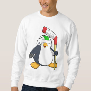 Sweatshirt Pingouin au hockey sur glace avec bâton de hockey