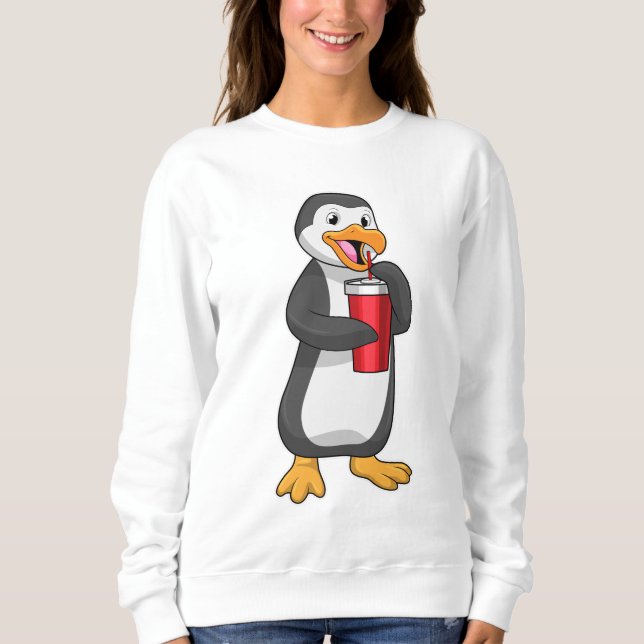 Sweatshirt Pingouin avec tasse à boire avec paille (Devant)