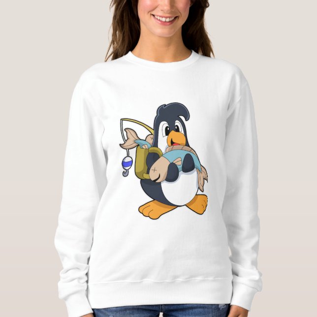 Sweatshirt Pingouin comme pêcheur avec poisson (Devant)