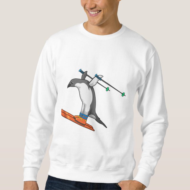 Sweatshirt Pingouin comme Saut à ski avec Ski (Devant)