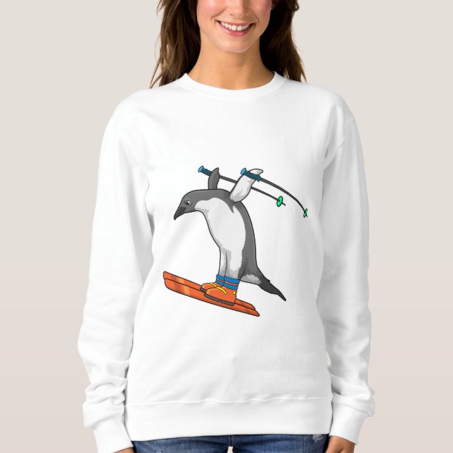 Sweatshirt Pingouin comme Saut à ski avec Ski (Devant)