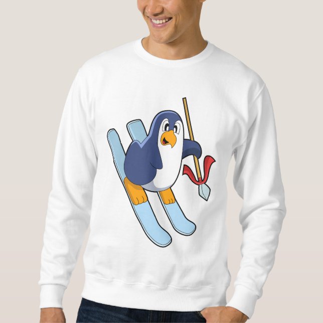 Sweatshirt Pingouin comme skieur avec ski (Devant)
