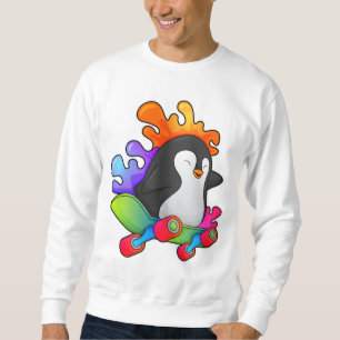 Sweatshirt Pingouin en patinage avec skateboard
