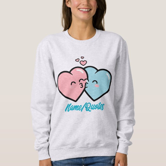 Sweatshirt Pink & Blue Hearts Kiss (Devant)