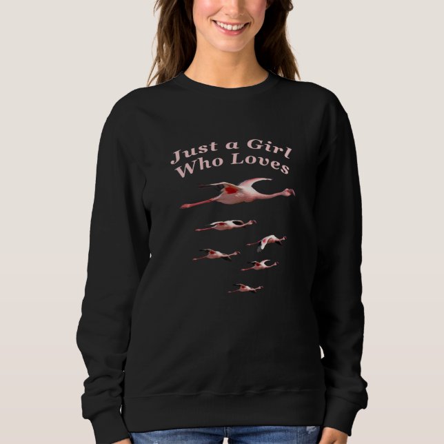 Sweatshirt Pink Flamingos in Flight with Text Just a Girl Who (Devant)