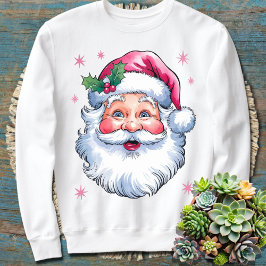 Sweatshirt Pink Père Noël Retro Noël Mappage famille vacances