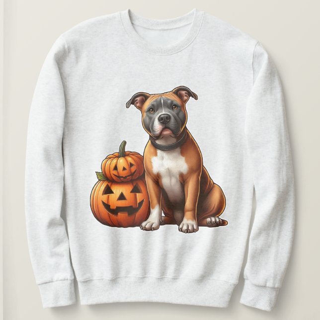Sweatshirt Pitbull avec Citrouilles d'Halloween (Design devant)