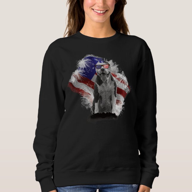 Sweatshirt Pitbull Dog Avec Drapeau Américain Da Indépendance (Devant)