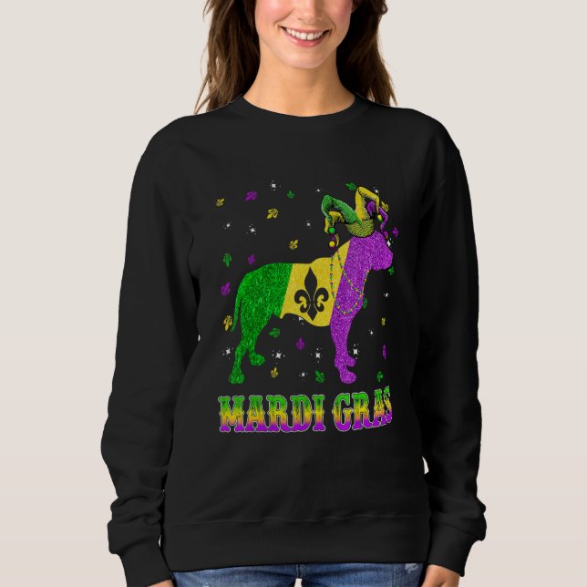 Sweatshirt Pitbull Dog Mardi Gras Carnival Jester Beads (Devant)