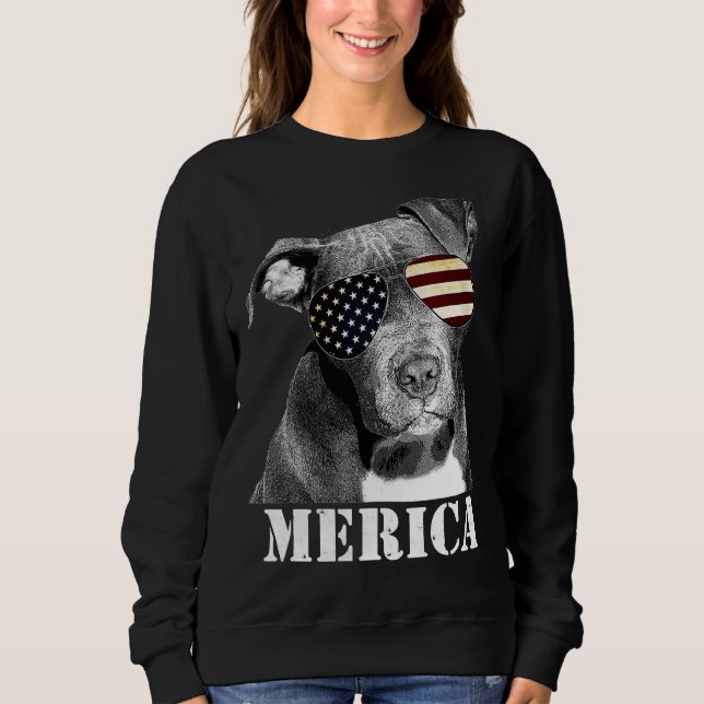 Sweatshirt Pitbull Funny Patriotic Chien Usa lunettes de sole (Devant)